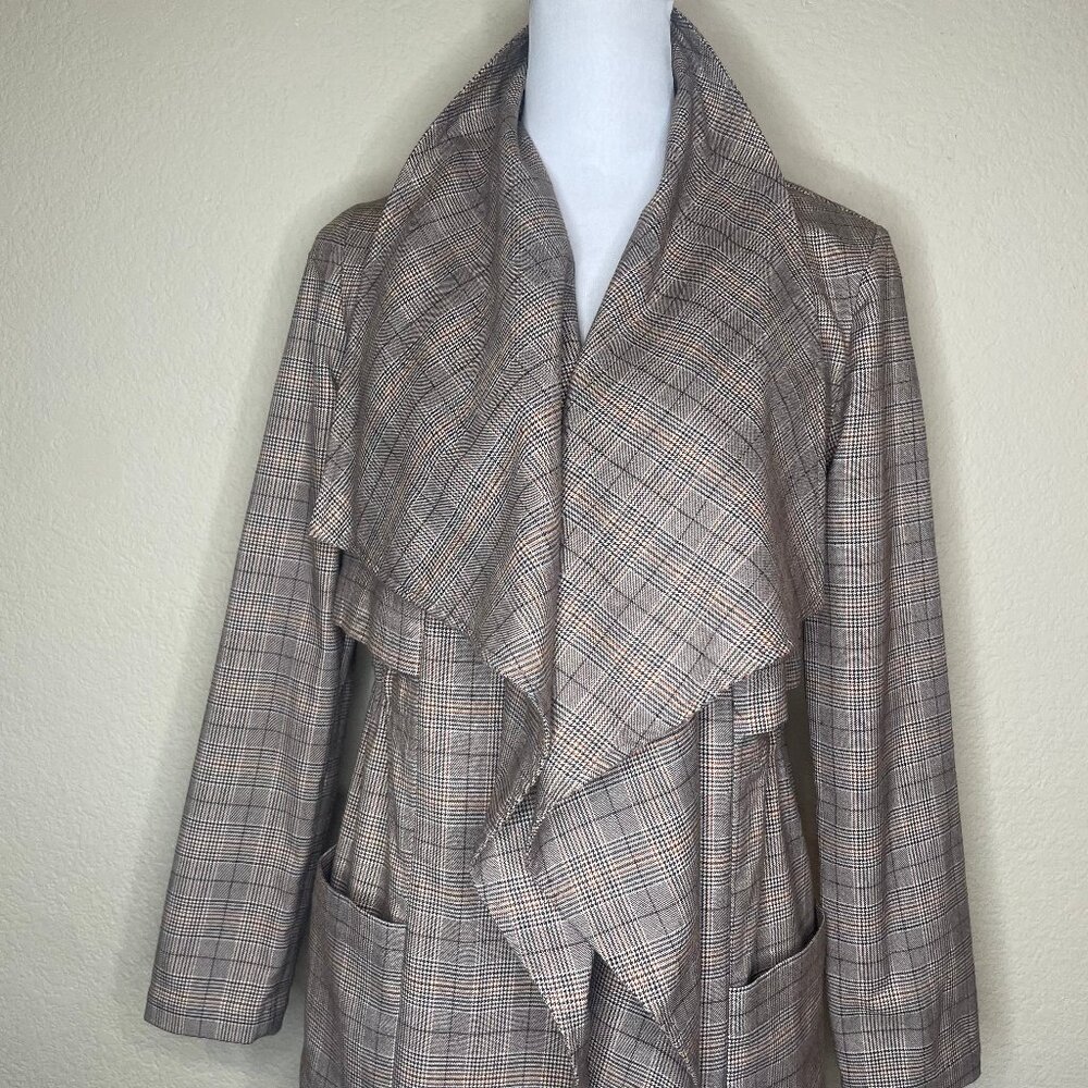 cupcakes and cashmere Plaid Drape Front Trench Coat XS - Picture 3 of 16